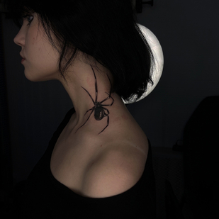 Weiblich Schwarz Grafik tattoo auf Hals #91387 | Tattoo Artist Dmitriy Minaev