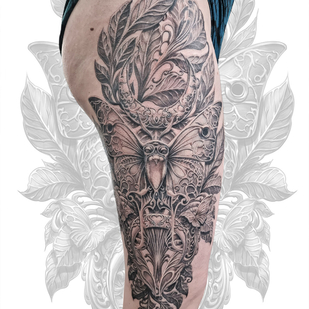 Weiblich Schwarz und Grau Ornamental tattoo auf Bein #92229 | Tattoo Artist Loren Fetterman