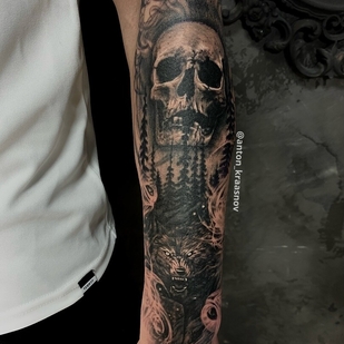 Männlich Schwarz Realismus tattoo auf Unterarm #93949 | Tattoo Artist Anton Krasnov
