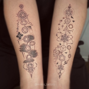 Männlich Schwarz und Grau Geometrisch tattoo auf Unterarm #94761 | Tattoo Artist Miki Sheir