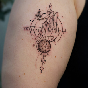 Weiblich Schwarz und Grau Geometrisch tattoo auf Schulter #94767 | Tattoo Artist Miki Sheir