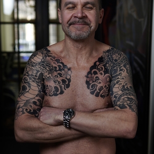 Männlich Schwarz und Grau Japanisch tattoo auf Schulter #96561 | Tattoo Artist Akulov Mark