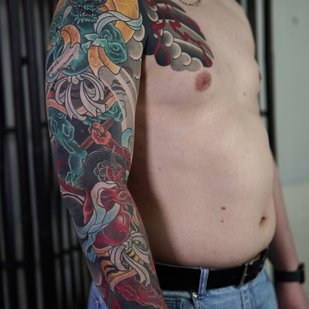 Männlich Farbe Japanisch tattoo auf Ärmel #103969 | Tattoo Artist Akulov Mark