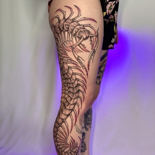 Weiblich Schwarz Whipshading tattoo auf Bein #97755 | Tattoo Artist Dasha Kostrova