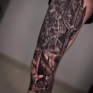 Männlich Schwarz und Grau Realismus tattoo auf Bein #99069 | Tattoo Artist Nikita Naymushin