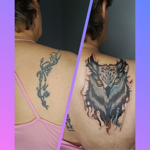 Weiblich Farbe Aquarell tattoo auf Rücken #99270 | Tattoo Artist Gonchar Anastasiya
