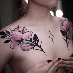 Weiblich Farbe Neo-traditionell tattoo auf Brust #100549 | Tattoo Artist Yavorskaya Anastasiya