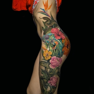 Weiblich Farbe Realismus tattoo auf Oberschenkel #101048 | Tattoo Artist Melissa Reyes