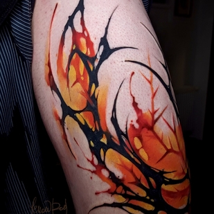 Männlich Farbe Abstrakt tattoo auf Oberschenkel #92676 | Tattoo Artist Anton Kovrigin (Yellow Dog)