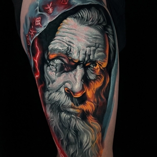 Männlich Schwarz und Grau Porträt tattoo auf Bein #96063 | Tattoo Artist Yevhen Dikov