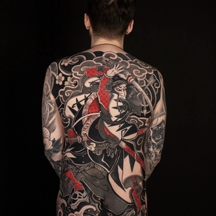 Männlich Schwarz und Grau Japanisch tattoo auf Rücken #101710 | Tattoo Artist Slava Armeev