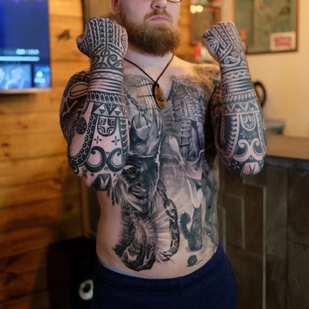 Männlich Schwarz Polynesisch tattoo auf Ärmel #96544 | Tattoo Artist maksim kokin