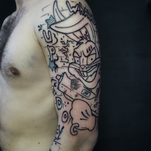 Männlich Schwarz Grafik tattoo auf Schulter #101612 | Tattoo Artist Kseniya Pizhevskaya