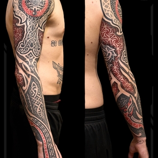 Männlich Farbe Ornamental tattoo auf Ärmel #101136 | Tattoo Artist Ioann Leo ( LEO-VAN )