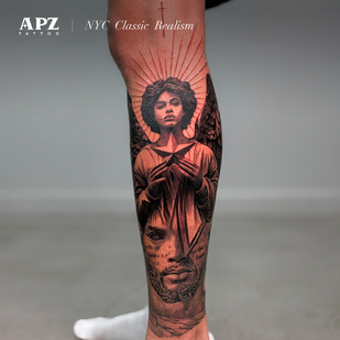 Männlich Schwarz und Grau Realismus tattoo auf Bein #93284 | Tattoo Artist Apz Tattoo