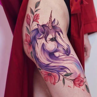 Weiblich Farbe Aquarell tattoo auf Oberschenkel #93199 | Tattoo Artist Ekaterina Garnet / Katy Garnet