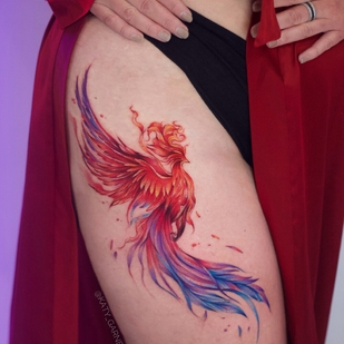 Weiblich Farbe Aquarell tattoo auf Oberschenkel #96526 | Tattoo Artist Ekaterina Garnet / Katy Garnet