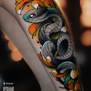 Weiblich Farbe Neo-traditionell tattoo auf Schienbein #99760 | Tattoo Artist Dmitriy Klaud