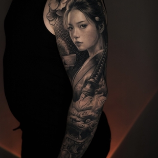 Männlich Schwarz und Grau Realismus tattoo auf Ärmel #101749 | Tattoo Artist Aleksey Titov