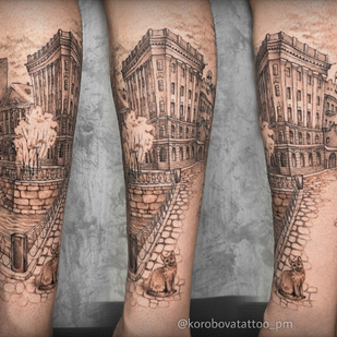 Männlich Schwarz Grafik tattoo auf Bein #95546 | Tattoo Artist Elena Korobova