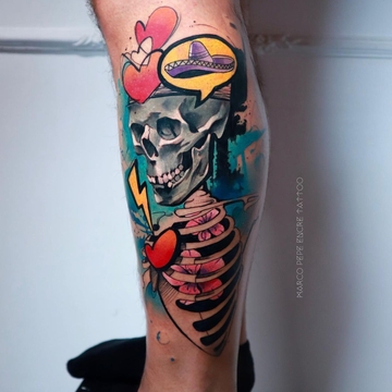 Hardpainting watercolor tattoo by Marco Pepe