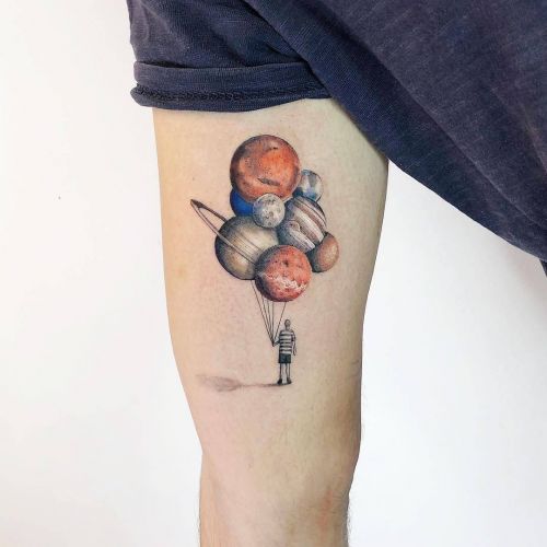 LeeHumphs  astronaut balloon tattoo linework linetattoo