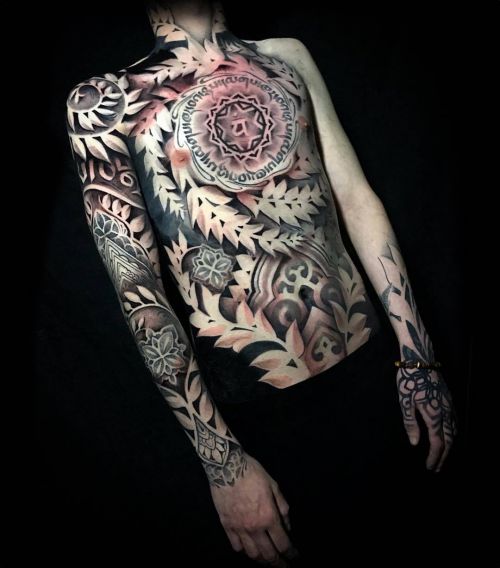 Unique contrast ornamental blackwork tattoos by John Del-Pinto | iNKPPL