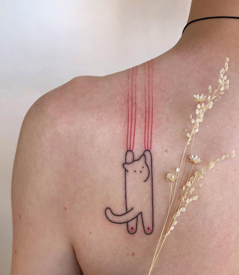 Naughty cats in minimalistic tattoos by Anya Satsuro
