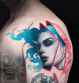 Surrealistic mix of styles in tattoos by Chris Rigoni