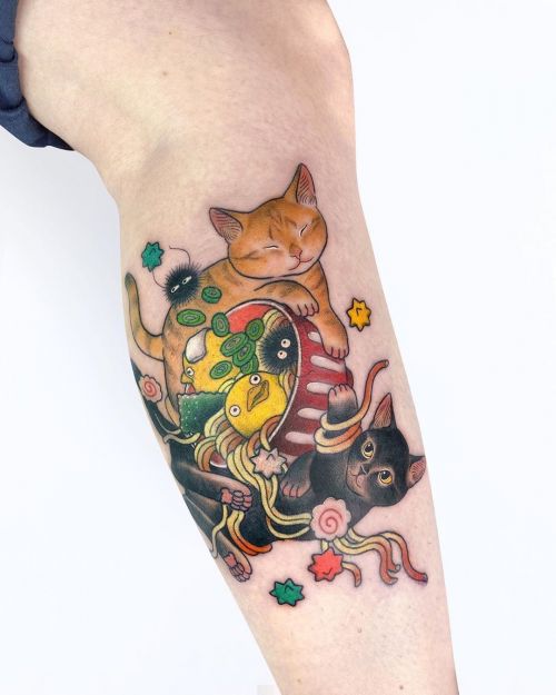 Tattoo uploaded by JenTheRipper  Monmon cat tattoo by Iditch Iditch  traditional neotraditional cat japanese monmoncat  Tattoodo