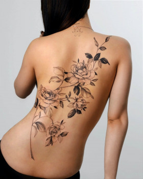 Elegant botanical fineline tattoos by Zee from Seoul