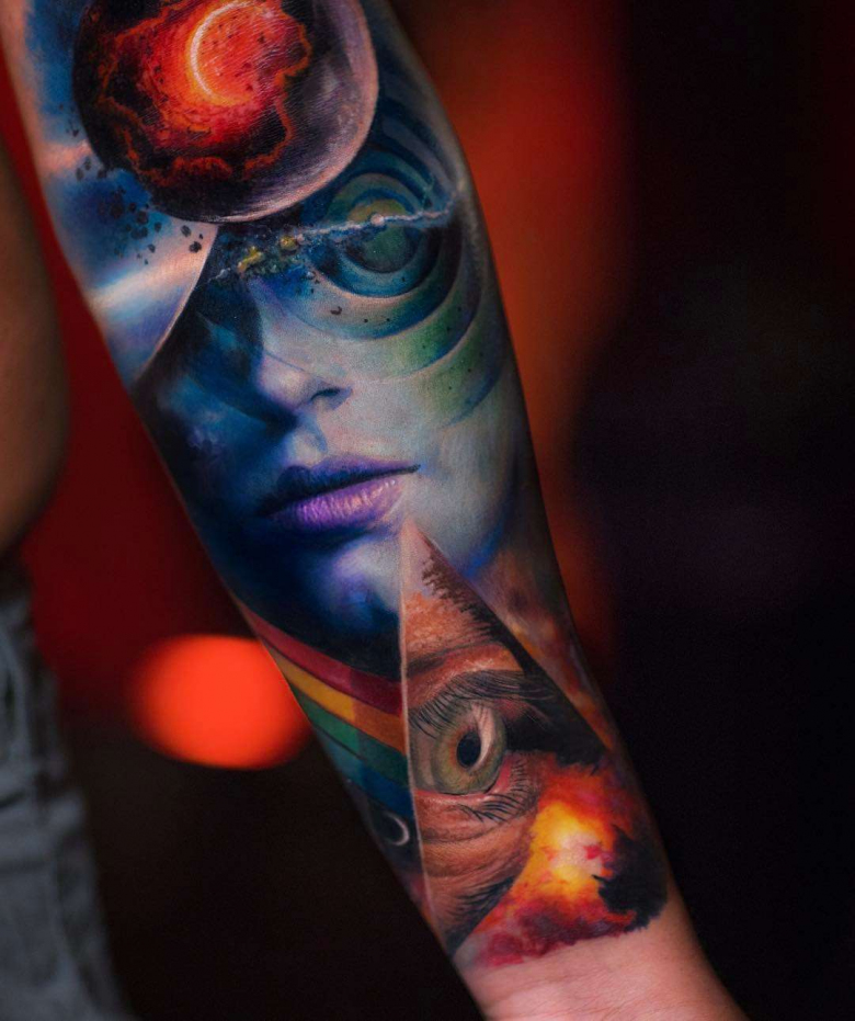 Tattoo artist Yomico Moreno, authors style color portrait realism, surrealism | USA