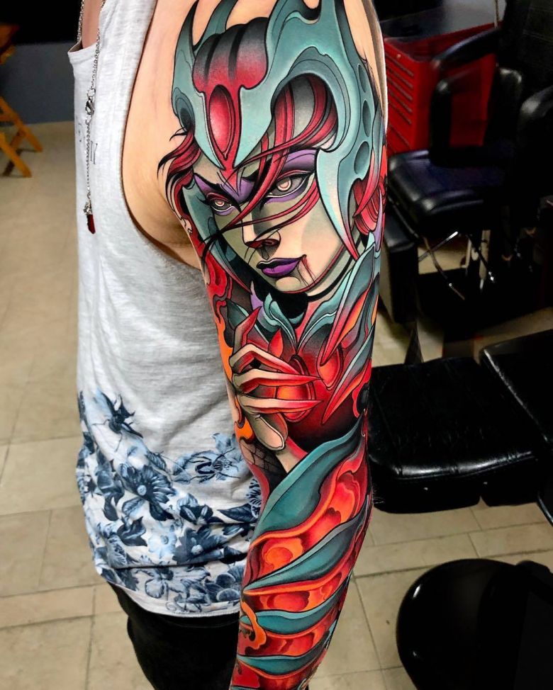 Tattoo artist Juan David Rendón, color neo traditional tattoo | Columbia