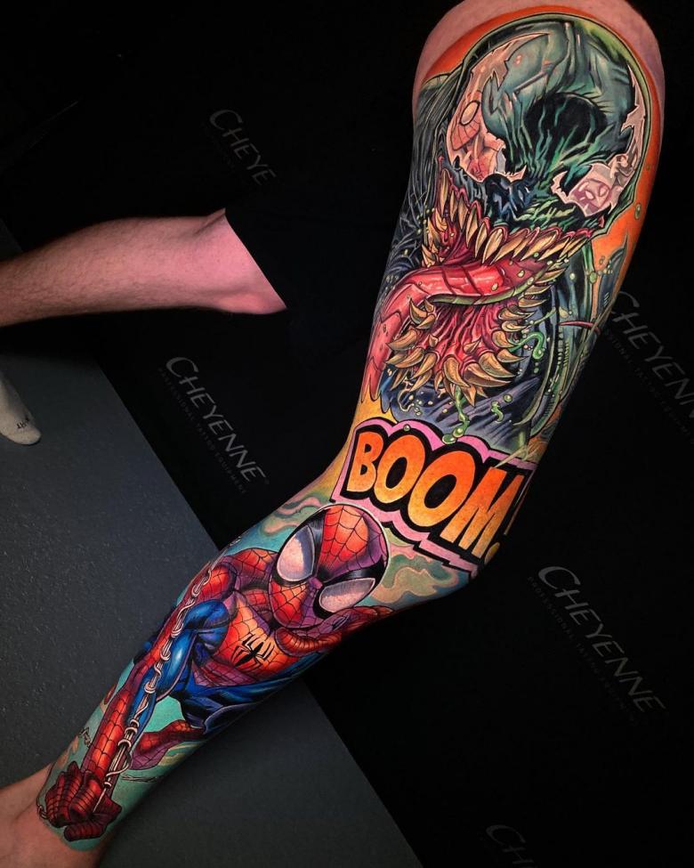Spiderman half sleeve and chest panel by Alan Aldred TattooNOW