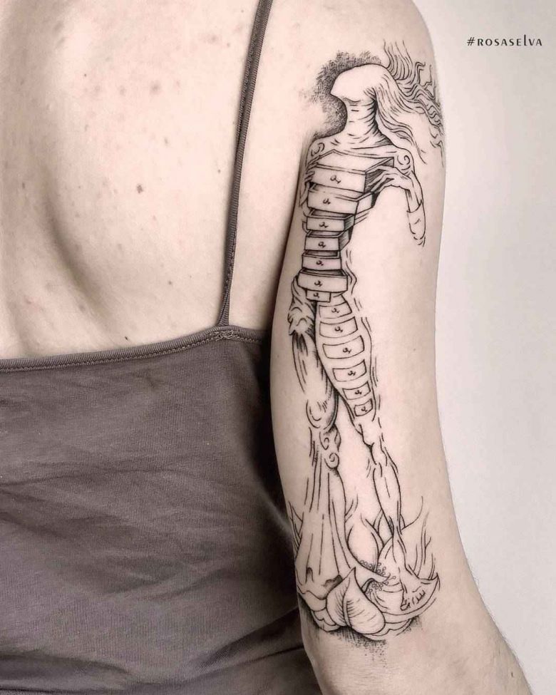 Rosa Selva linework tattoo