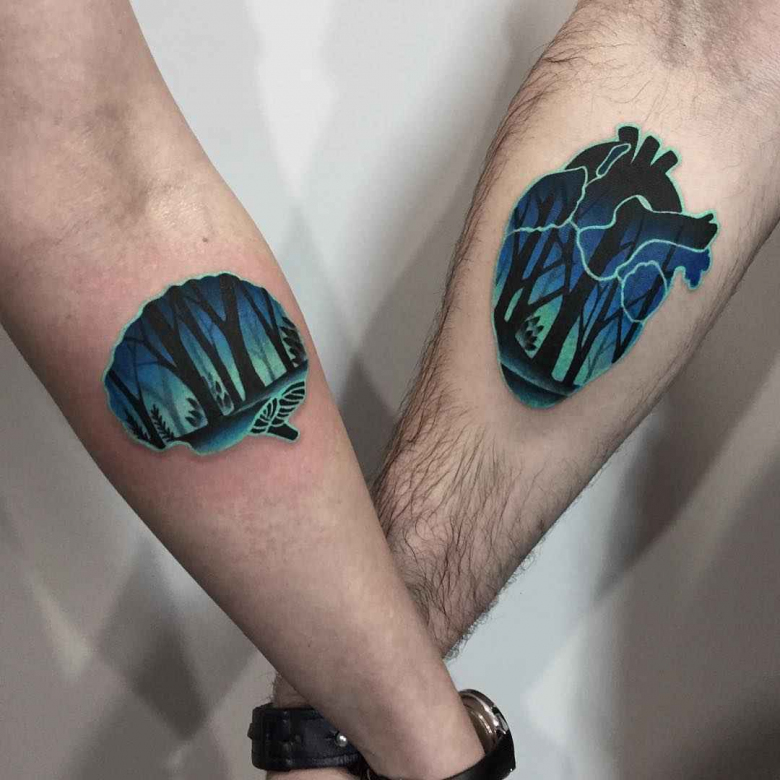 Tattoo artist Daria Stahp authors style color silhouette tattoo, individual sketch | Warsaw, Poland