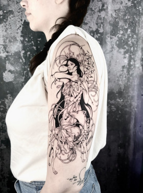 Conceptual look at blackwork tattoo by Kodsuno