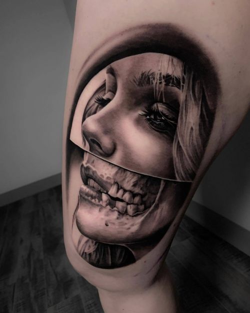 Realistic woman tattoo portrait with an hand man - Made by John Hudic in  Basel, Switzerland. Sleeve. | Portrait tattoo, Tattoos for women, Portrait