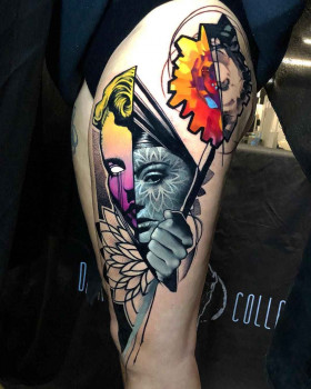 Abstract portrait tattoo by Rich Harris