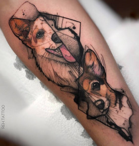 Stylish sketch watercolor tattoos by Renata Henriques