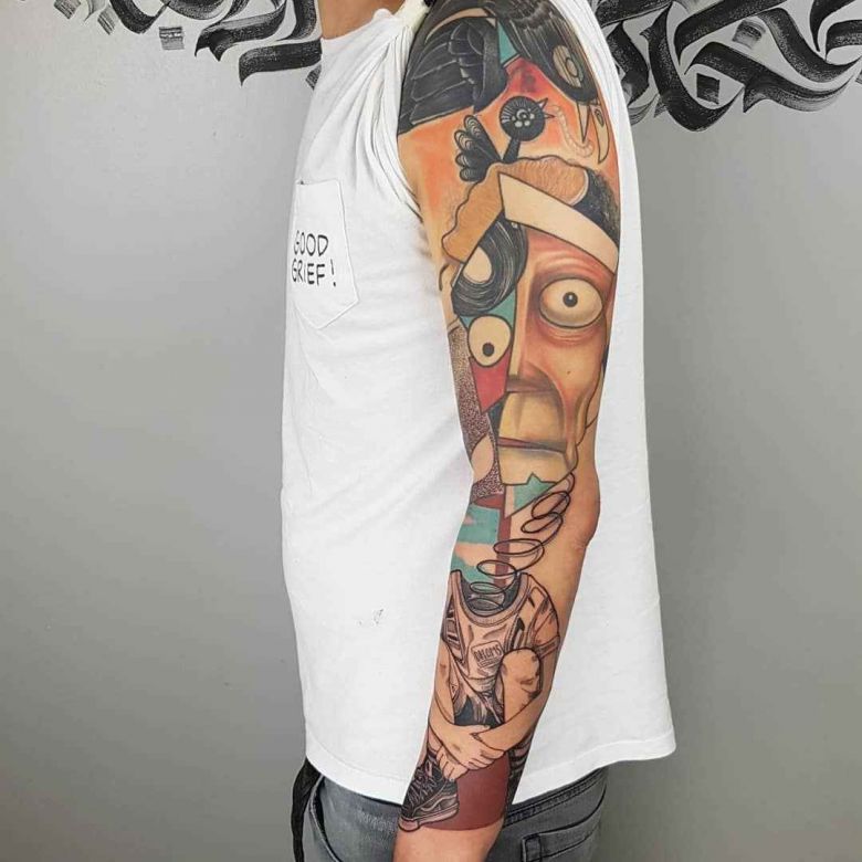 Tattoo artist Matteo Cascetti, color authors style tattoo, graphic, abstraction, cubism | Italy