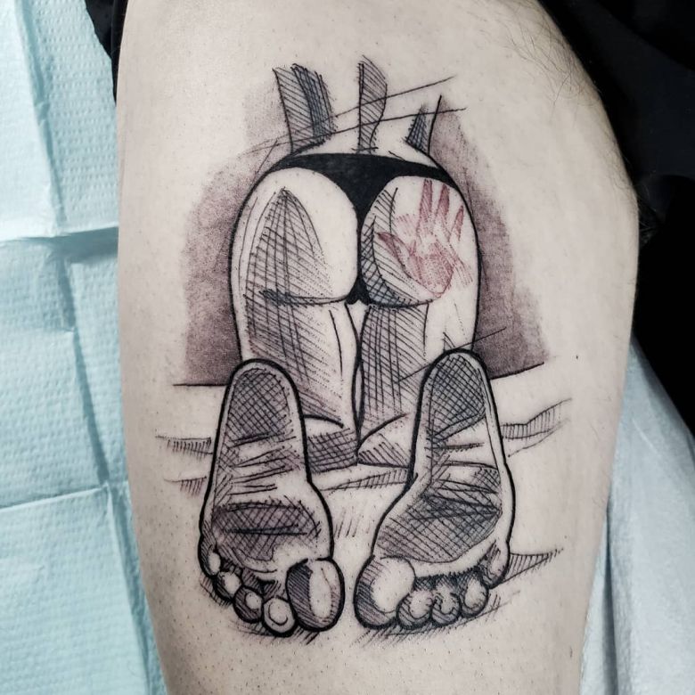 Tattoo artist Mike Riina, authors style freehand sketch blackwork tattoo | USA