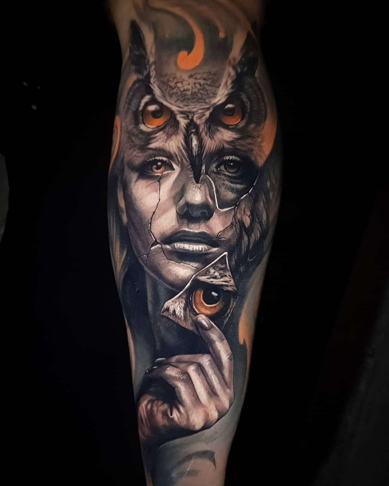 Tattoo artist Jayden Pengilly, color and black&grey authors portrait realism tattoo, surrealism | Australia