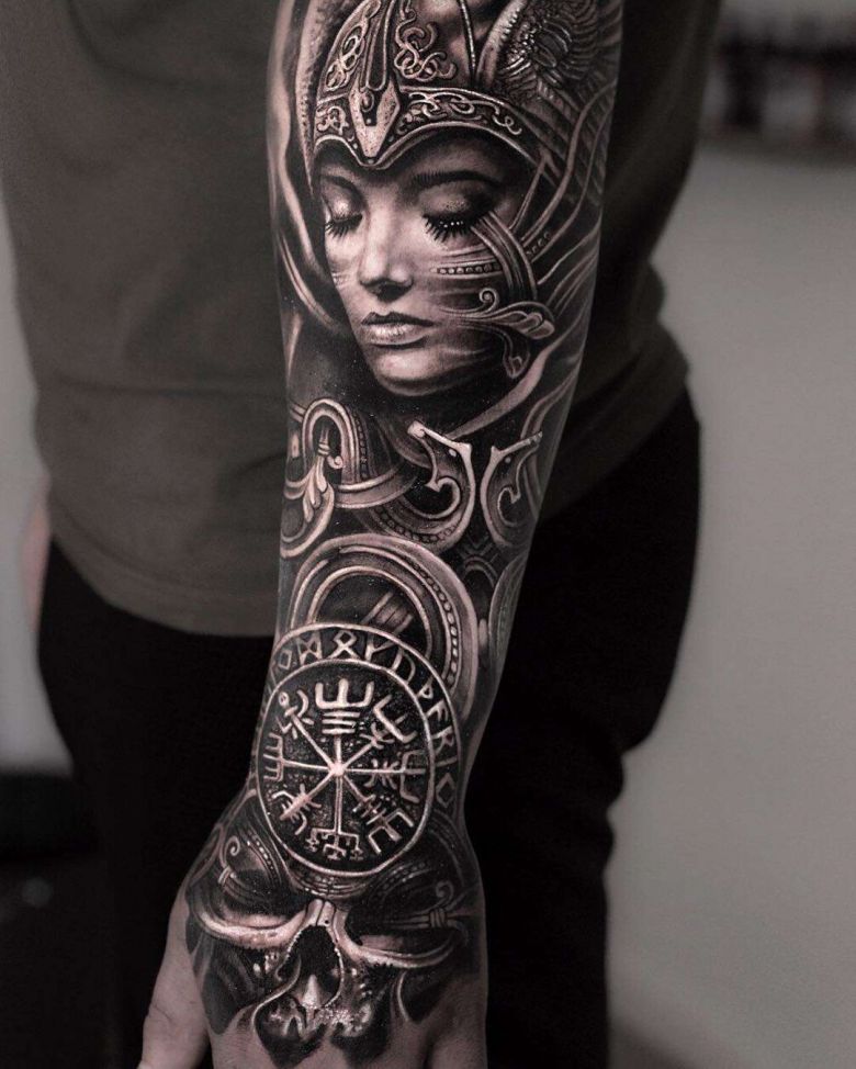 Tattoo artist Mumia, authors style black&grey portrait surrealistic realism tattoo | Denmark