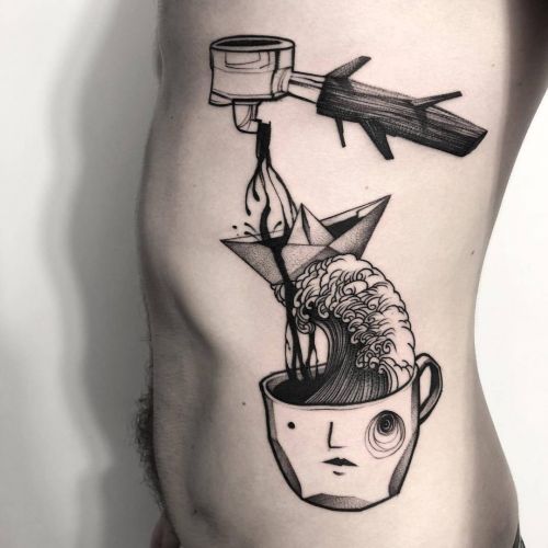 Patryk Chybowski's authors style surrealistic blackwork tattoo | iNKPPL