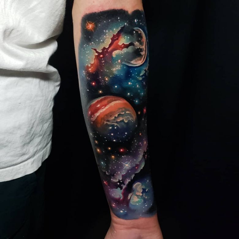 Bright cosmic tattoos by Tyler Malek
