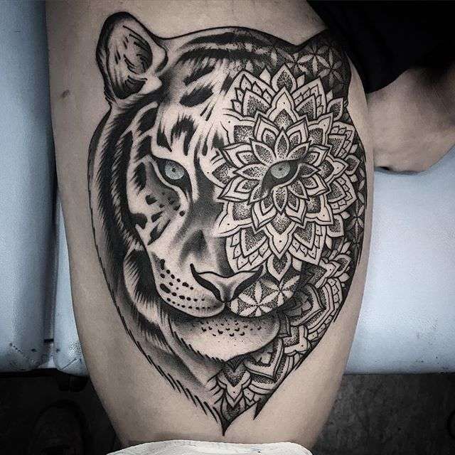 Tattoo artist Chris Bint black ornamental dotwork tattoo