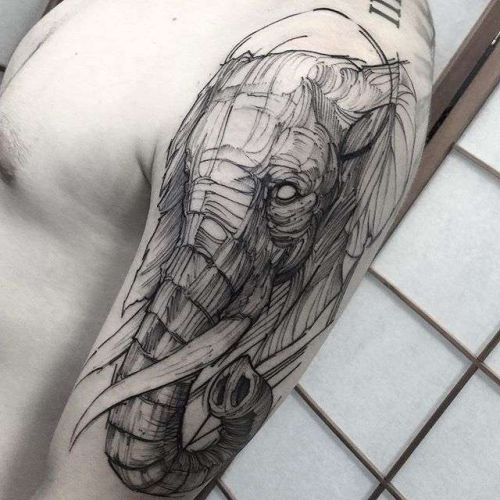 Sketch work style elephant puzzle tattoo on the upper