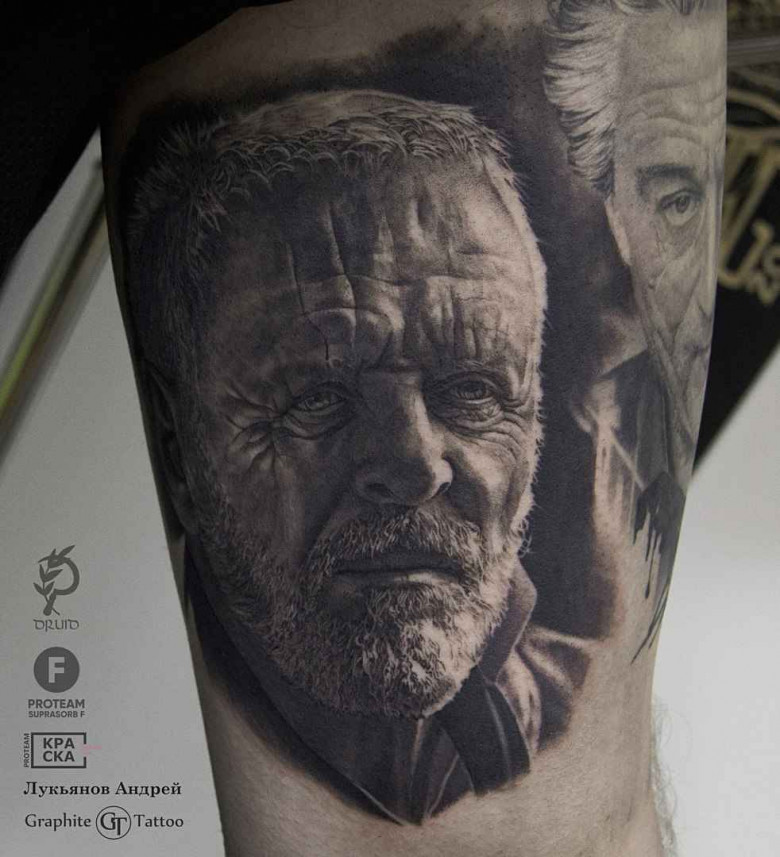 Tattoo artist Andrey Lukyanov authors black and grey realistic tattoo | Russia