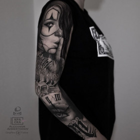 Sleeve tattoo by Alexander Akhmertdinov - work in detail